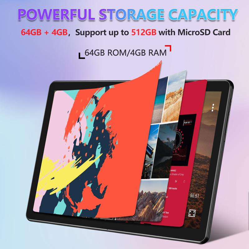 2024 Tablet 10.1" Octa-Core Android Tablet, 64GB Storage Tablet with Keyboard, Stylus Pen, Dual 13MP+5MP Camera, Wifi, Bluetooth, GPS, 512GB Expand Support, IPS Full HD Display