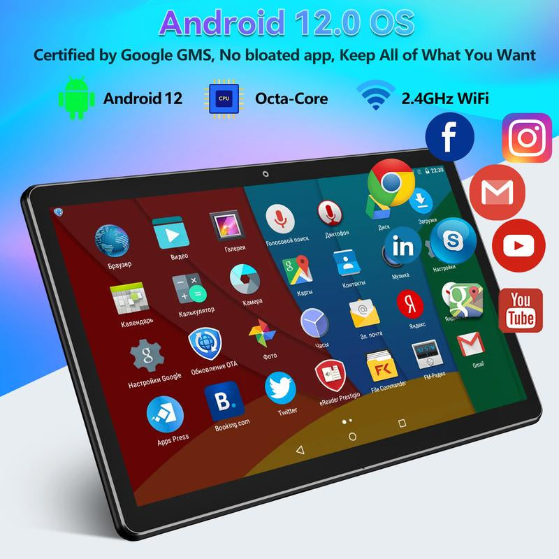 2024 Tablet 10.1" Octa-Core Android Tablet, 64GB Storage Tablet with Keyboard, Stylus Pen, Dual 13MP+5MP Camera, Wifi, Bluetooth, GPS, 512GB Expand Support, IPS Full HD Display