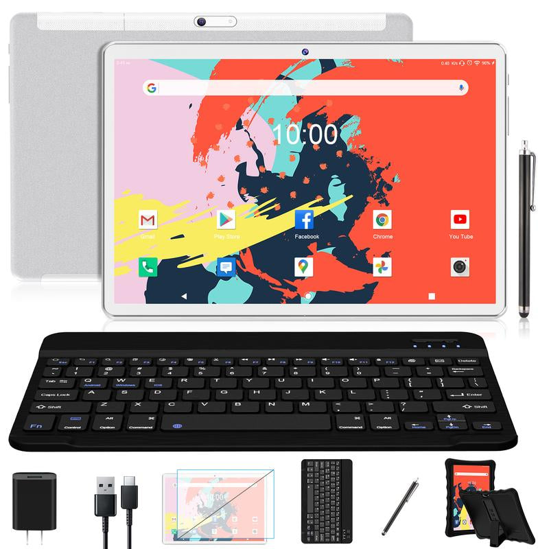 2024 Tablet 10.1" Octa-Core Android Tablet, 64GB Storage Tablet with Keyboard, Stylus Pen, Dual 13MP+5MP Camera, Wifi, Bluetooth, GPS, 512GB Expand Support, IPS Full HD Display