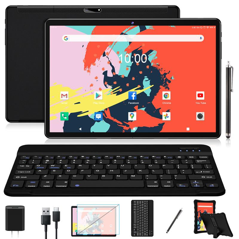 2024 Tablet 10.1" Octa-Core Android Tablet, 64GB Storage Tablet with Keyboard, Stylus Pen, Dual 13MP+5MP Camera, Wifi, Bluetooth, GPS, 512GB Expand Support, IPS Full HD Display