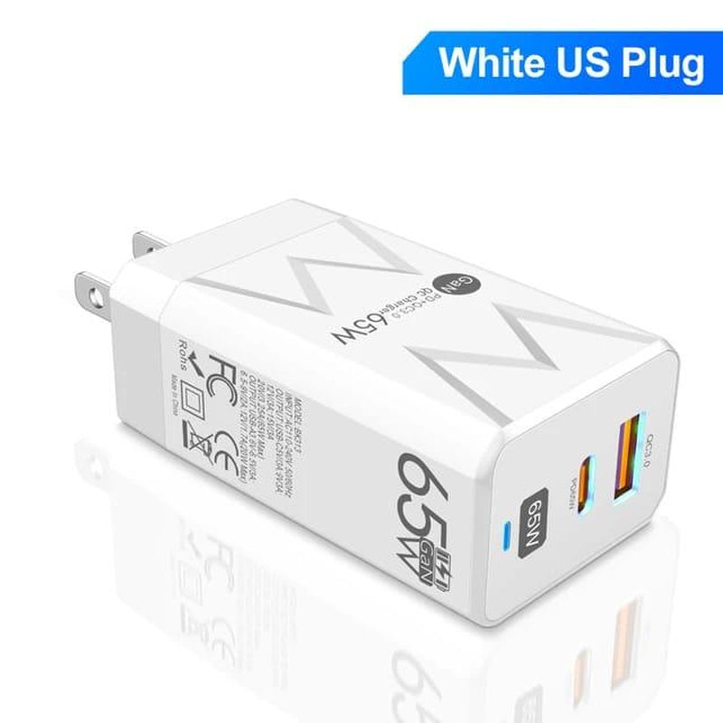 GAN 65 USB Type C Charger Fast Charging Typec Quick Charge3.0 Wall Power Adapter