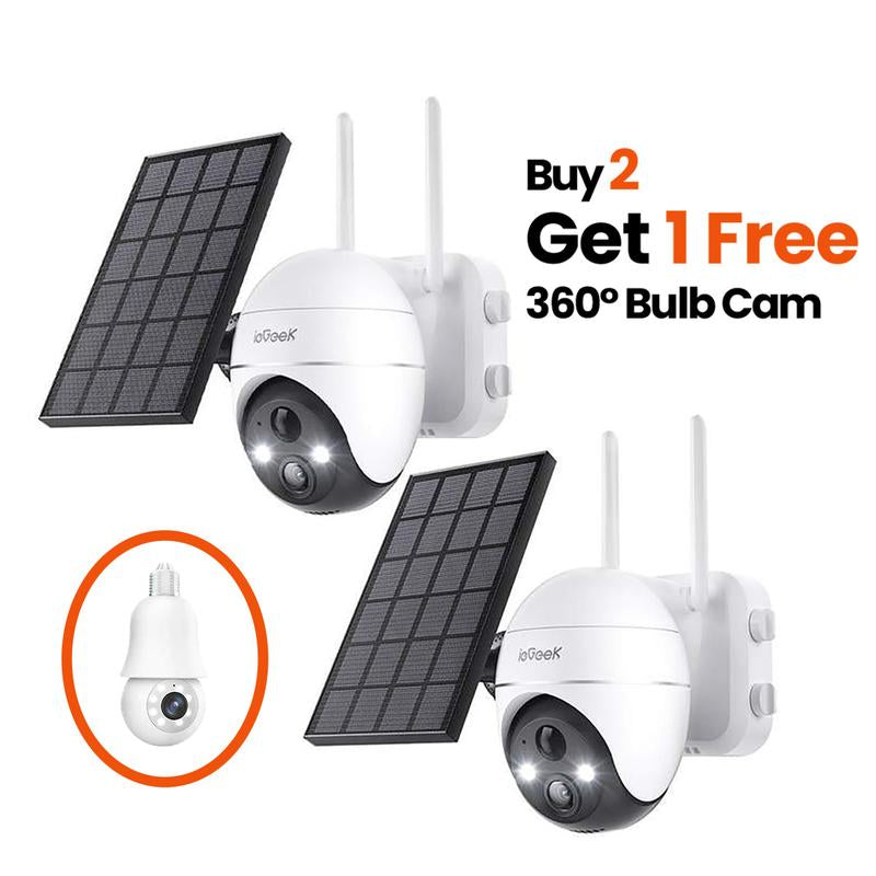 {Buy 1 Get 1 Card} Iegeek ZS-GX4S 5MP Battery Camera with Panel - Security Cameras Outdoor, Solar Cámara Wireless Wifi 360° PTZ Battery Powered with Spotlight & Siren/Motion Detection/Color Night Vision/2-Way Audio/Waterproof, Works with Alexa