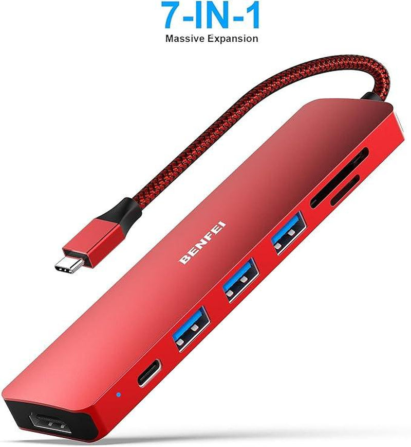 BENFEI USB-C 7 Port Hub with 4K HDMI/ SD/TF Card Reader/3*Usb 3.0/Power Delivery, for Iphone 15 Pro/Max, Macbook, Ipad Pro, Imac, S23, XPS17