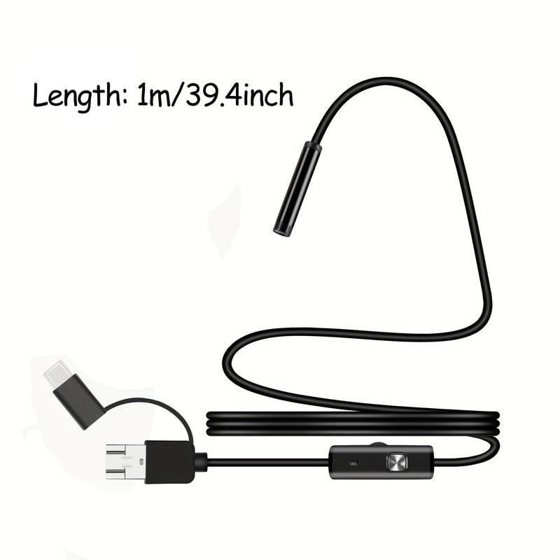 Industrial Endoscope, 1 Count 3 in 1 Type-C USB HD Inspection Camera, Waterproof Tube Sink Drain Pipe Camera, Adjustable Brightness Borescope Camera