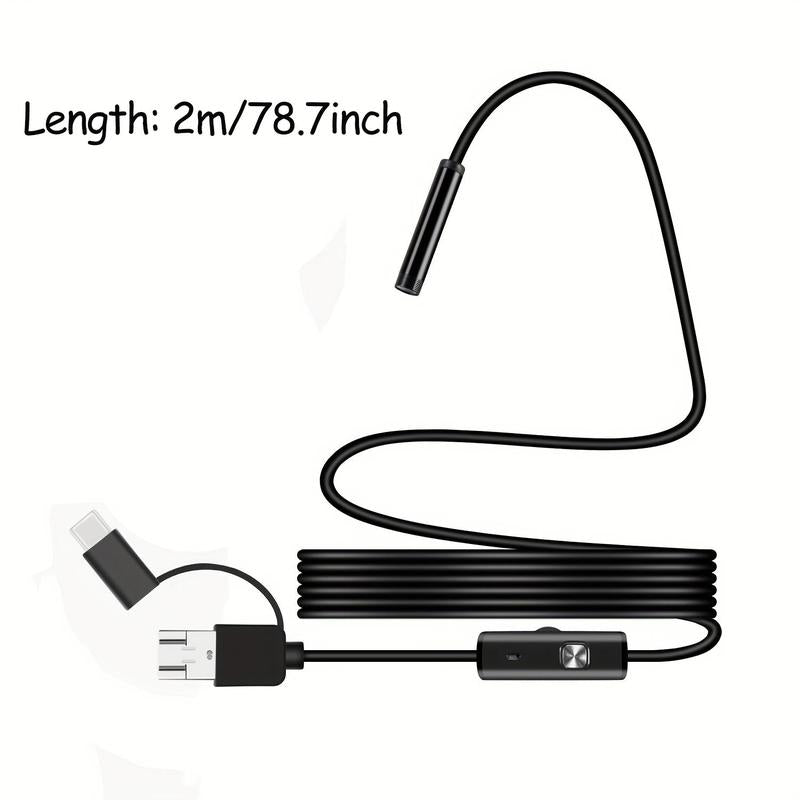 Industrial Endoscope, 1 Count 3 in 1 Type-C USB HD Inspection Camera, Waterproof Tube Sink Drain Pipe Camera, Adjustable Brightness Borescope Camera