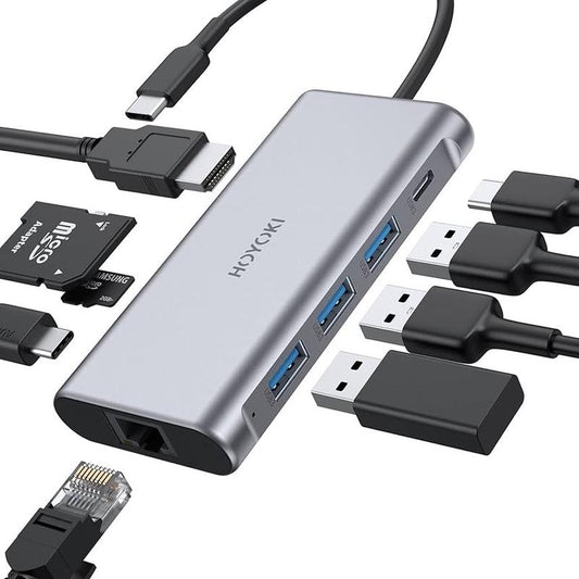 USB C Hub Multiport Adapter 9 in 1 with 4K HDMI, Ethernet, Thunderbolt 3, USB-C Data Port, 3 USB 3.0, SD/TF Type C Hub for Macbook Pro/Air