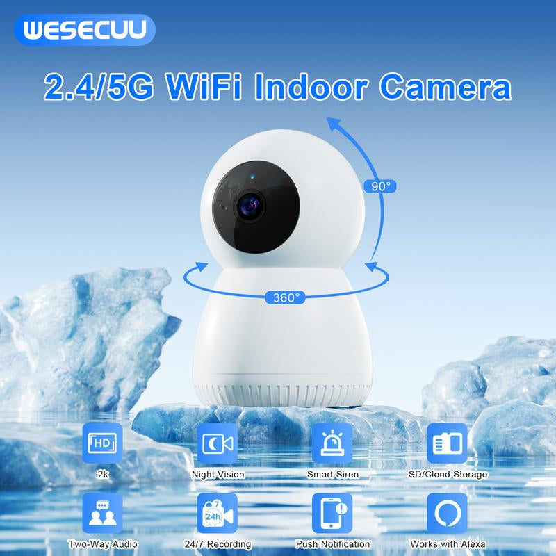 WESECUU Smart Pet/Home Security Camera 2.4G&5G with Eseecloud App,Night Vision,2 Way Talk,Pet Motion Detection,24/7 Cloud&Sd,Works with Alexa Security