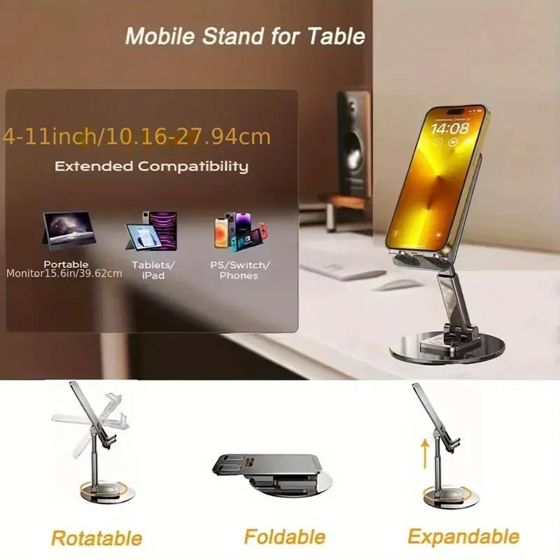 Aluminum Alloy Multi-Device Stand - Ergonomic, Foldable & Adjustable Desk Mount with Clip Holder for Phones, Tablets & Game Consoles - Non-Waterproof, 360° Rotatable Tabletop Holder