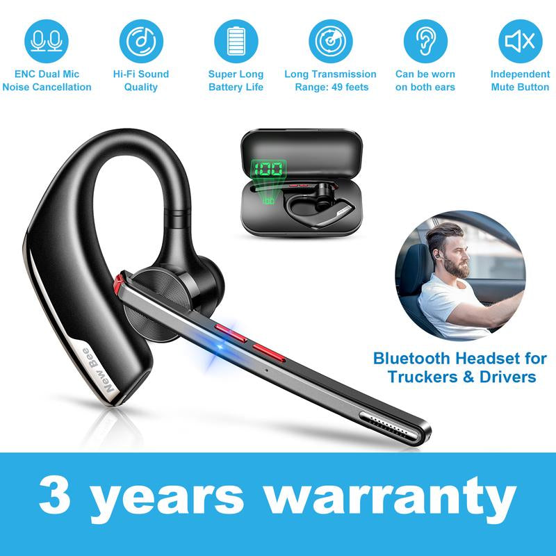 Newbee Drivers Bluetooth Earphones Handsfree Earbud with Noise Cancelling, 50 Hours Standby Business Audio Headphone Electronic Chargeable Headset