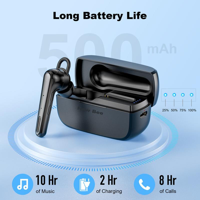 Newbee Drivers Bluetooth Earphones Handsfree Earbud with Noise Cancelling, 50 Hours Standby Business Audio Headphone Electronic Chargeable Headset